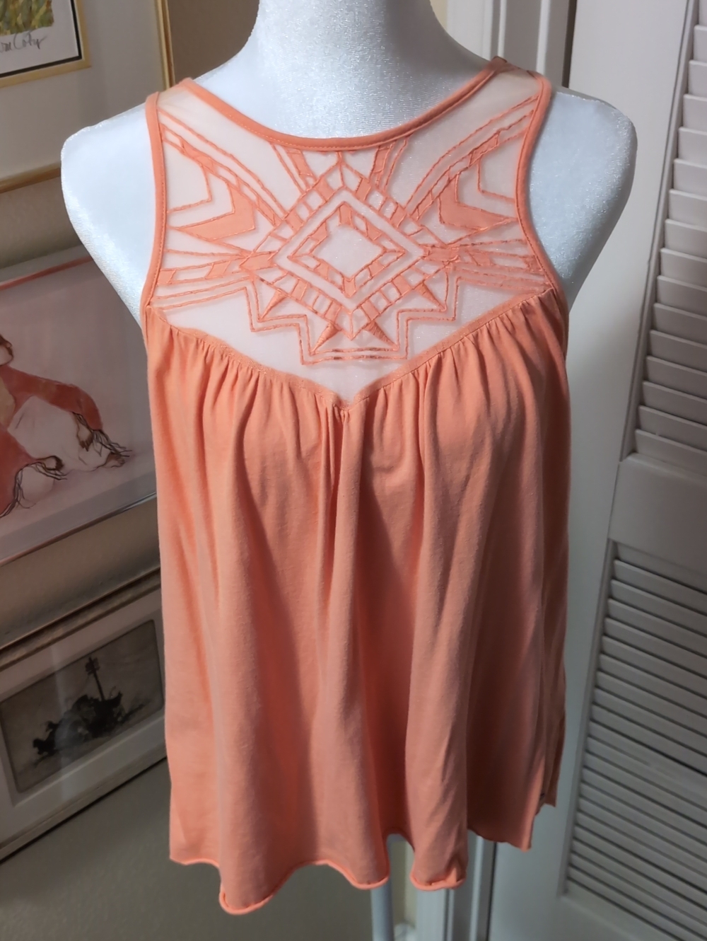 O'Neill Peach Crochet Yoke Tank Top